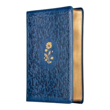 Imagem de Bíblia Acf Com Espaço Para Anotações, Couro-Soft Azul Com Flores Em Baixo Relevo, Leitura Perfeita