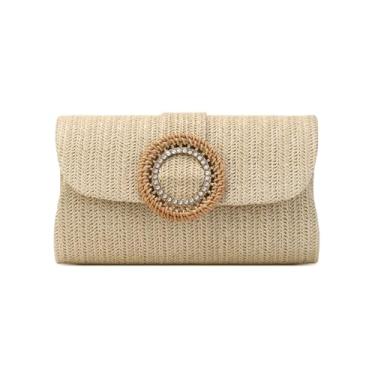 Imagem de OOAAVVJL Bolsa clutch de palha para mulheres para noite/casamento, bolsa de praia tecida, bolsas de férias para o verão, Caqui, Medium