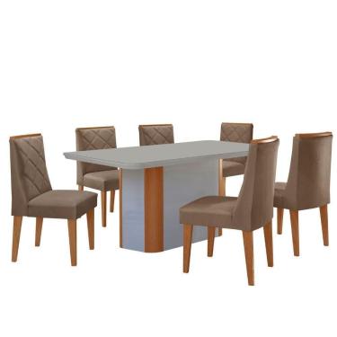 Imagem de Mesa Jantar Isadora 180cm 6 Cadeiras Isadora Moderna Mobília Veludo Capuccino Off White