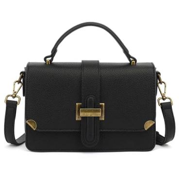 Imagem de LL LOPPOP Bolsa feminina pequena e clássica transversal com alça superior bolsas de couro para mulheres, B - preto, Tendência