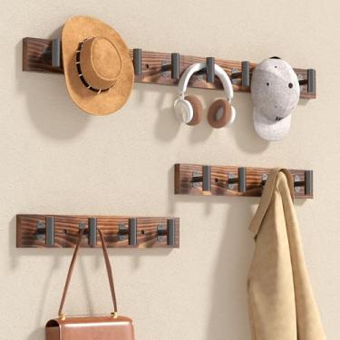 Imagem de Orapoke Pacote com 4 cabides de parede, ganchos rústicos montados na parede com 16 ganchos de metal preto em forma de T, cabide grande de madeira de pinho para entrada, sala de estar, banheiro
