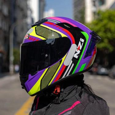 Imagem de Capacete NZI Trendy 3 Stream Connected Violeta/Vermelho/Neon - 58