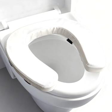 Imagem de Almofada de assento de vaso sanitário acolchoada macia com espuma de alta densidade de 5 cm, tecido PU impermeável, design em forma de U, fita de segura (bege)