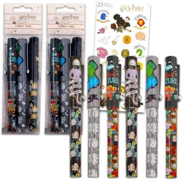 Imagem de Harry Potter Conjunto de canetas esferográficas Harry Potter – Conjunto de 6 canetas esferográficas Harry Potter para crianças, mulheres e homens, além de carteira móvel (conjunto de papelaria Harry