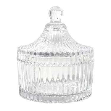 Imagem de Prato de doces de vidro transparente de 260 ml com tampa tigela de doces coberta de cristal decorativo pote de biscoito de açúcar recipiente de armazenamento de alimentos buffet suporte de joias