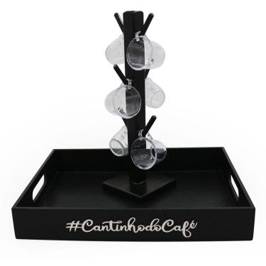 Imagem de Kit 6 Xicaras Suporte Acrílico Cristal Bandeja Cantinho Café