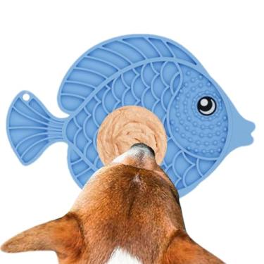 Imagem de Shakven Alimentador lento da esteira do alimento para cães,Tapete lento do alimentador,Almofada para lamber cachorro em forma de peixe - Brinquedos seguros do deleite do cão com ventosa, brinquedos do