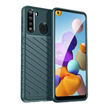 Imagem de IDEWEI Capa para Samsung Galaxy A21. Fibra de carbono refinada, anti-queda, anti-impressões digitais, proteção integral. A capa do telemóvel é compatível com Samsung Galaxy A21