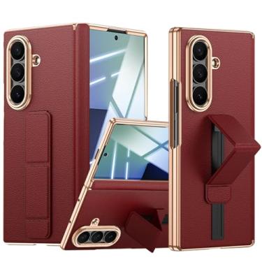 Imagem de YQODSZ Capa de couro para Samsung Galaxy Z Fold 7 com alça de mão escalável e suporte, protetor de tela integrado com tudo incluído, à prova de choque, fina, capa protetora de couro premium para Z