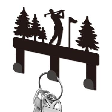 Imagem de DELORIGIN Suporte de chave de golfe para parede, mini ganchos de ferro preto montado na parede com 3 ganchos, pequenos ganchos para chaves de casa para entrada, porta da frente, corredor, banheiro