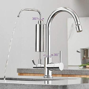 Imagem de Torneira misturadora de pia de cozinha 3 em 1 torneira de filtro de água latão quente e frio 2 modos de rotação de 360° com filtro torneira de cozinha de água pura - cromo