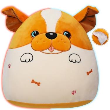 Imagem de NIUBEHOHO Bichos de pelúcia com buldogue aquecido para micro-ondas – 40,6 cm de pelúcia pesada para cachorro de pelúcia sem cheiro e almofada fria para presente de calor de Natal para crianças