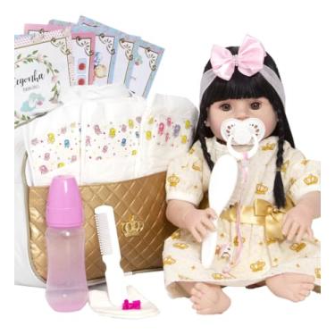Imagem de Boneca Bebe Reborn Morena Realista Pode Dar Banho + 20 Itens