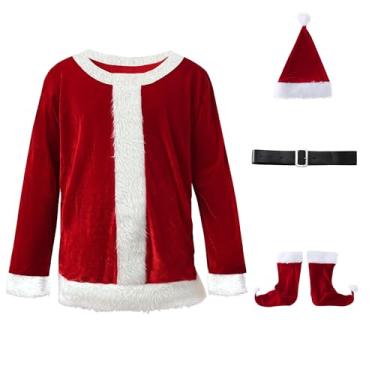 Imagem de Modshliving Fantasia masculina de luxo verde peludo de Natal adulto vermelho Papai Noel cosplay roupas de Halloween com máscara para mulheres (verde-a, M)