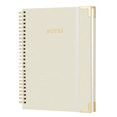 Imagem de ALKALO Caderno espiral pontilhado, A4 (21 × 28 cm) 100 páginas capa dura de linho diário pautado para trabalho e anotações diário espiral grosso para escrever diário para mulheres e homens