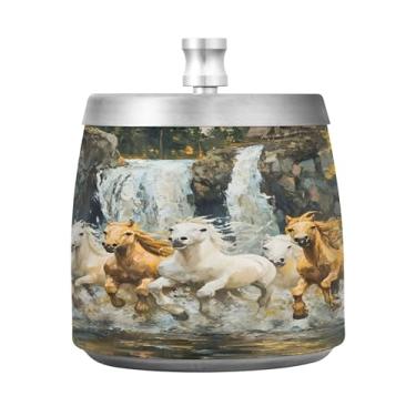 Imagem de SEHANY Cinzeiro majestoso para cavalos de corrida com tampa para cigarro, à prova de vento, sem fumaça, aço inoxidável, cinzeiro para uso interno, externo, grande, inodoro, para fumantes, decoração de