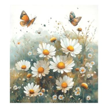 Imagem de Blueangle Aquarela Prado Margaridas Capa de Ímã para Lava-louças, Decoração Frontal de Lava-Louça, Decalques de Armário Doméstico, Adesivos Eletrodomésticos, 58 cm C x 66 cm Adesivo Magnético