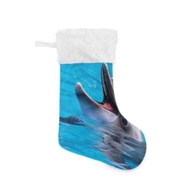 Imagem de GakkiGii Pacote com 2 meias de Natal com golfinhos fofos, decoração grande para pendurar na parede da árvore da lareira, 45 x 31 cm