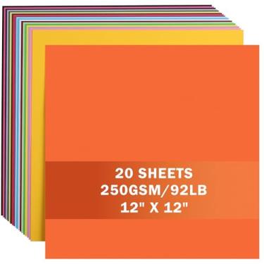 Imagem de 20 folhas, 20 cores sortidas, cartolina 30,5 x 30,5 cm, cartolina, 250 g/m², papel de construção grosso para Cricut, scrapbook, artesanato, fabricação de cartões UAP34MX20