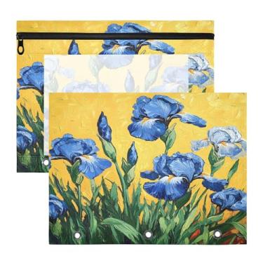 Imagem de SEHANY Pasta de lápis de flores de jardim com 3 anéis - bolsa de documentos com zíper tamanho A4 com janela transparente para sala de aula, escritório, 2 peças