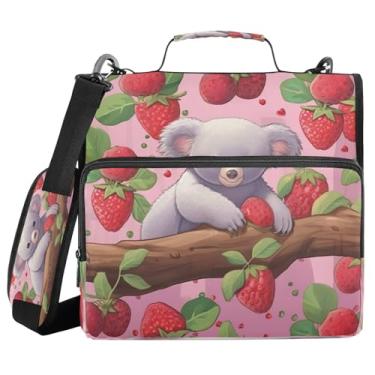 Imagem de ATTX Fichário pequeno com zíper Koala Strawberries com alça acolchoada ajustável – Bolsa para fichário com capacidade para 500 folhas com organizador de vários bolsos, serve para laptop de 12