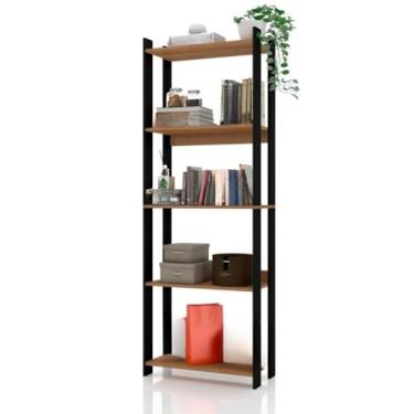 Imagem de Estante Organizador Livreiro Estilo Industrial Madeira Prateleira p/Livros Quarto Sala Cozinha Decoração Ambientes(Preto/Nature)