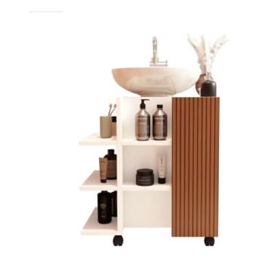 Imagem de Armário Gabinete De Banheiro Organizador Para Pia De Coluna(Branco/Ripado)