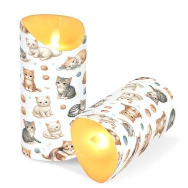Imagem de Blueangle Pacote com 2 velas sem chama para gatos com controle remoto e temporizador, velas LED cintilantes (7,6 cm x 15 cm) para decoração de casa, casamento, acampamento (339)
