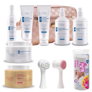 Imagem de Kit Profissional de Limpeza de pele Aquaface para Esteticistas – Creme Emoliente, Esfoliante, Emulsão, Loção Tônica, Máscara Calmante, Solução Emoliente, Máscara de Ouro, Esponja 2 em 1 e Disco de Algodão