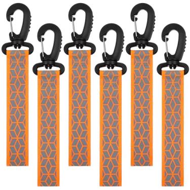 Imagem de 6 peças de alças refletivas, etiquetas de mochila refletivas laranja pingente refletivo de bicicleta que brilha no escuro chaveiro refletor noturno de segurança pingentes para roupas ciclismo