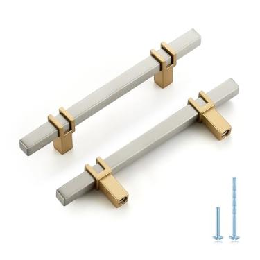 Imagem de HOME EDIT Pacote com 20 puxadores de armário de 3-1/5.1 cm, puxadores de armário de cozinha, puxadores de gaveta de níquel escovado e dourado, puxadores de cozinha de barra quadrada de liga de zinco