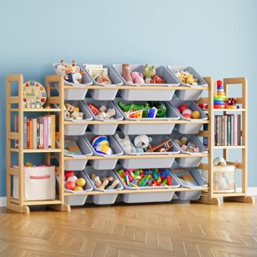 Imagem de SpaceAid Organizador de armazenamento de brinquedos com 6 prateleiras e 16 caixas, organizador de brinquedos, estante de brinquedos para quarto, sala de jogos, decoração de quarto, cinza neutro