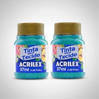 Imagem de Kit com 2 Tintas para Tecido Glitter Acrilex 37ml Verde Esmeralda 213 | Brilho Intenso, Alta Fixação, Secagem Rápida e Resistência Superior às Lavagens