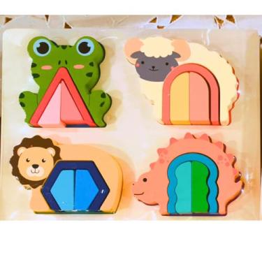 Imagem de Pluzze Quebra-Cabeça 3D em Madeira para Bebês 1+ – Encaixe de Formas e Cores – Estimula Coordenação Motora, Lógica, Brinquedo Educativo, Criatividade e Aprendizado Infantil (Animal)