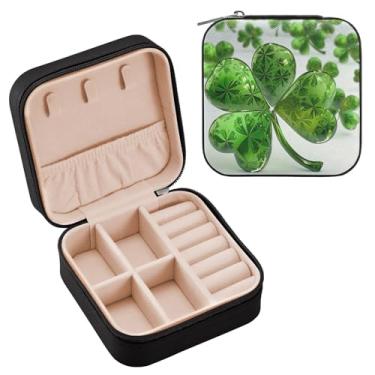 Imagem de YETTASBIN Caixa de joias de trevo de Dia de São Patrício para adolescentes, meninas, mulheres, presente de aniversário, Natal, caixa de armazenamento portátil de couro PU, mini estojo de joias de