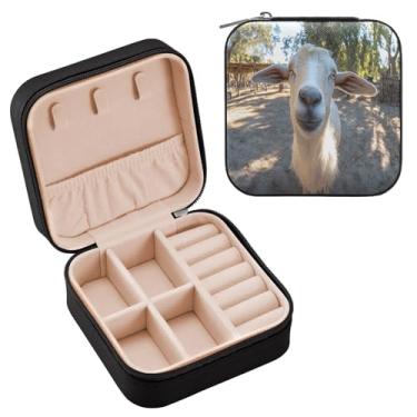 Imagem de YETTASBIN Caixa de joias de cabra branca para adolescentes, meninas, mulheres, presente de aniversário, Natal, caixa de armazenamento portátil de couro PU, mini estojo de joias de viagem para colar