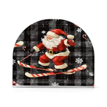 Imagem de Wassud Porta-guardanapos de acrílico de Natal Papai Noel nos esquis, dispensador de guardanapo de papel moderno em forma de U para mesa, cozinha, sala de jantar, bancada 1 peça (comporta 50-60