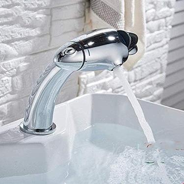 Imagem de Torneira de bacia termostática montada no convés torneira de pia dupla alça de temperatura constante torneira misturadora termostato cromado válvula misturadora