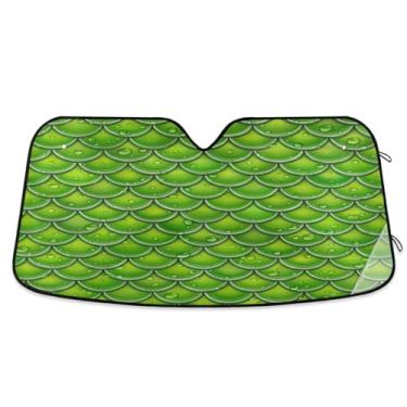 Imagem de STAYTOP Linda escamas de sereia verde para para-brisas de carro, protetor de viseira dobrável, mantém a frescura, bloqueia raios UV e acessórios para proteger carros, SUVs, caminhões-(L)