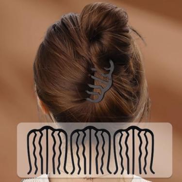 Imagem de 3 peças de metal moderno pente para coque de cabelo em forma de U vintage torção acessórios de ferramentas de estilo de cabelo feminino clipe de garfo (sete dentes, 7,8 x 6,5 cm)