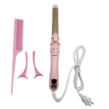 Imagem de Modelador de cachos giratório automático de 2,5 cm da SdBeauty – barril de cerâmica, calor ajustável, rosa e dourado – cria ondas suaves e duradouras sem puxar ou enrolar