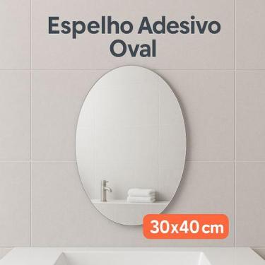 Imagem de Kit Decoração Pronta  Espelho Adesivo Oval + Luminária Lua LED  Fácil 
