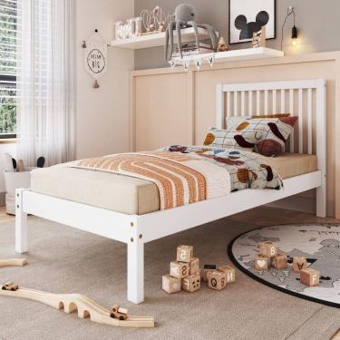 Imagem de Cama de Solteiro 100% Madeira Maciça de Pinus c/ Cabeceira