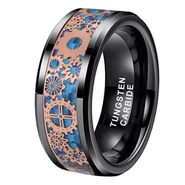Imagem de TUTISS Anéis de tungstênio de bronze com revestimento em fibra de carbono azul verde vermelho e vermelho de 8 mm para homens e mulheres, bordas chanfradas polidas, ajuste confortável, Metal não precioso, Sem pedra preciosa