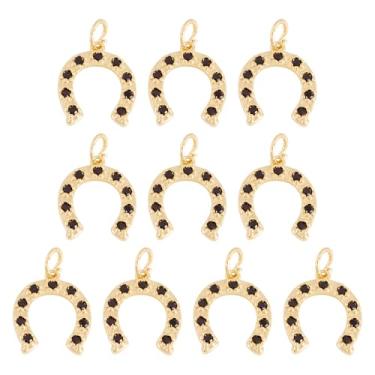 Imagem de Berloques de ferradura banhados a ouro 18K Elecrelive, pingentes pretos de zircônia cúbica em forma de U, pingentes da sorte para colar, pulseira, brincos, fabricação de joias