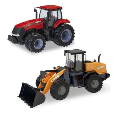 Imagem de Kit C/2 Trator de Brinquedo Pá Carregadeira e Agricultura CASE Detalhe