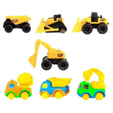 Imagem de Kit 7 Mini Tratores Baby Carrinho Caçamba Escavadeira Pá Carregadeira 