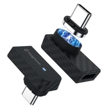 Imagem de Magtame Adaptador magnético USB C 90 graus 240W (pacote com 2), extensor USB-C de 90 graus de fibra de carbono de plástico de 24 pinos, carregamento rápido de 40 Gbps e vídeo 4K, porta de proteção
