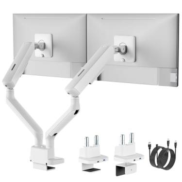 Imagem de monTEK Braço de monitor duplo com USB, braço mecânico para monitor de mola para telas de 17 a 35 polegadas, suporte de mesa ajustável para monitor cada um comporta até 11 kg com braçadeira C/suporte