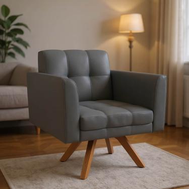 Imagem de Poltrona Sala Decorativa Elisa Base Giratória Castanho MM30 Sintético Grafite D03 - D'Rossi